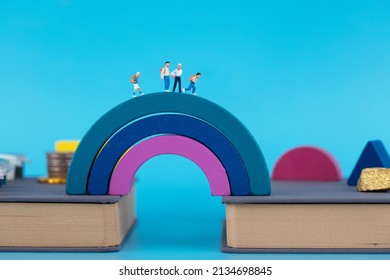 Rainbow Bridge Between Books And Elementary School Students Go To School