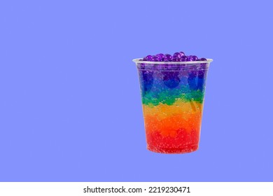 Rainbow Bubble Tea Or Boba Drink In Disposable Take Away Plastic Cup. Refreshing Cocktail. Design Element.