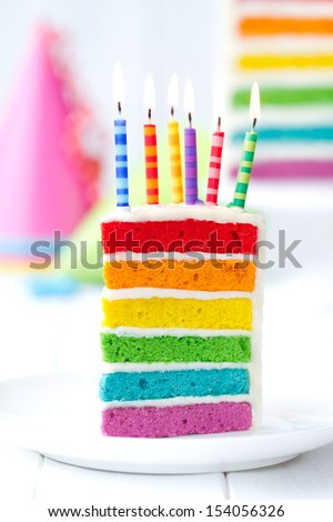 Rainbow cake decorated with birthday candles