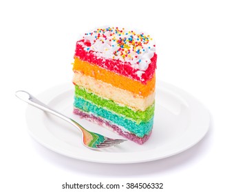 Rainbow Cake On White Background