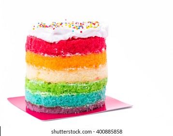 Rainbow Cake On White Background