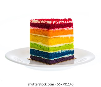 Rainbow Cake On White Background