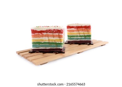 Rainbow Cake Slice Isolated On White Background Premium Photo