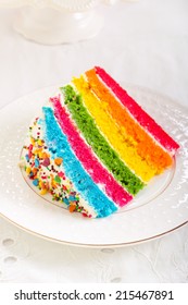 Rainbow Cake Slice On Plate