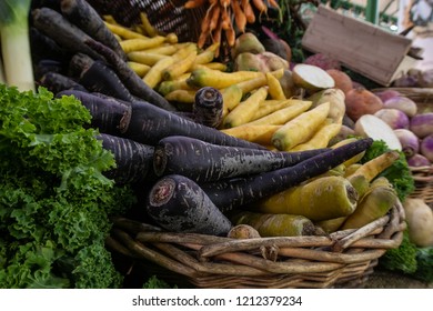 Rainbow Carrots & Other Veg In London's Borough Market, UK