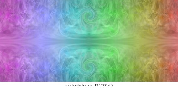 Rainbow Chakra Background Banner - beautiful symmetrical ethereal energy field ideal for spiritual concepts and LBGT themes with pink blue turquoise green yellow orange and red graduated colours
