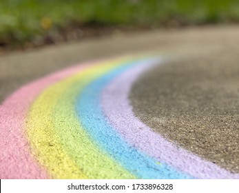 Rainbow Chalk Art On The Sidewalk 