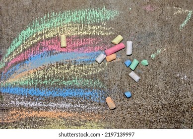 Rainbow Chalk Drawing On Sidewalk