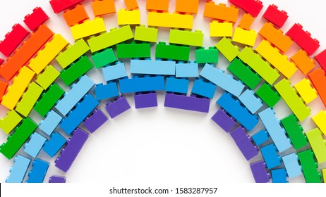 A Rainbow Color Blocks On White Background