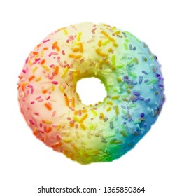 Rainbow Color Donut With Sprinkles Isolated On White Background