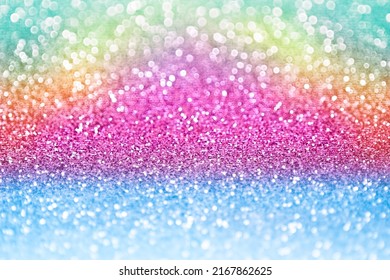 Rainbow Color Glitter Sparkle Background For Happy Birthday Party Invitation, Princess Little Girl Girly Unicorn Pony Children Sequin Pink Blue Art, Summer Caribbean Beach Pool Or Mermaid Water Flyer