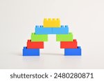 A rainbow color lego stairs isolated on white background. Building Blocks