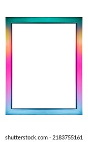 Rainbow Color Pink Blue Green Yellow Unicorn Pony Happy Birthday Party Picture Photo Frame Isolated. Photoframe Mirror Girl Summer Border Or Colorful Children Girly Mermaid Princess Poster Invitation