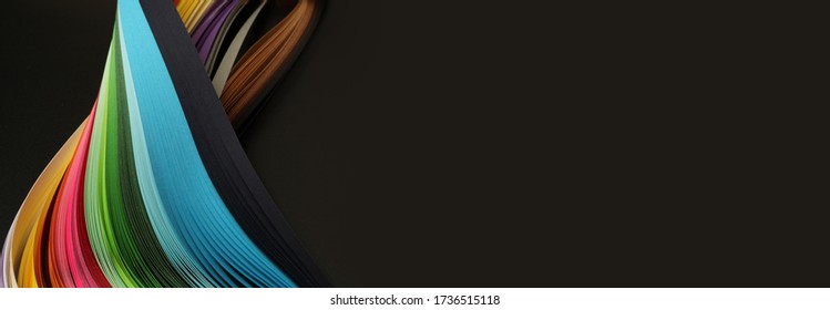  Rainbow color strip wave paper. Abstract texture horizontal black background. - Shutterstock ID 1736515118