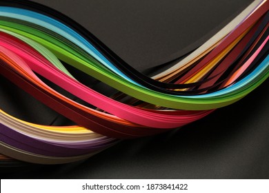 Rainbow color strip wave paper  Abstract texture horizontal black background 