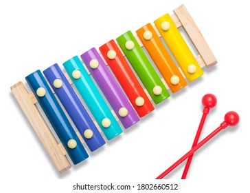 Rainbow Color Xylophone On White Background Stock Photo 1802660512 