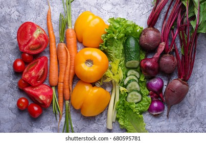 Rainbow Colored Vegetables. Healthy Food Concept. Top View