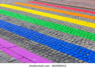 Rainbow Colored Zebra Crossing Markings In LGBT Colors