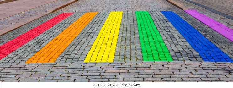 Rainbow Colored Zebra Crossing Markings In LGBT Colors