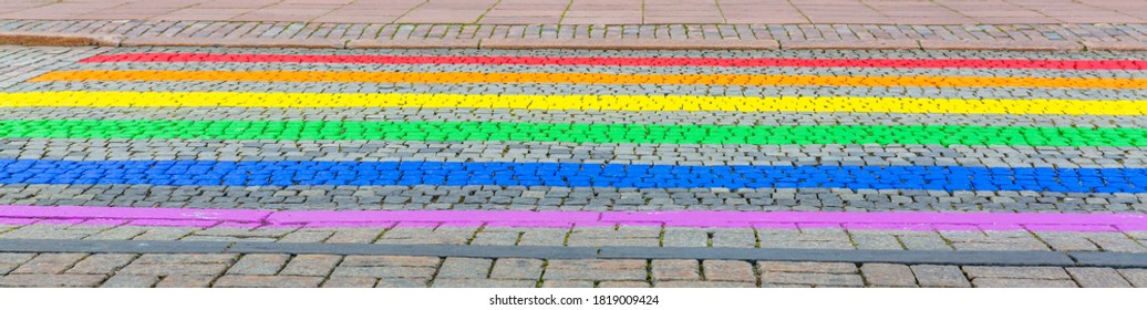 Rainbow Colored Zebra Crossing Markings In LGBT Colors