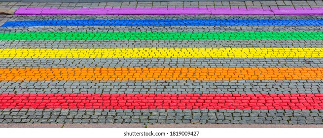 Rainbow Colored Zebra Crossing Markings In LGBT Colors