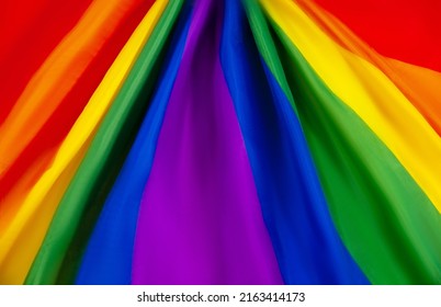 Rainbow Colorful Of Lgbtq Pride Flag Made From Silk Material In Horizontal Photo.