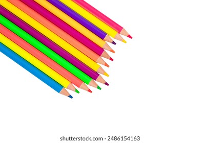 Rainbow colors drawing pencils isolated on on white, transparent. Kids creativity, back to school concept