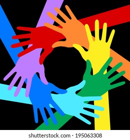 Rainbow Colors Hands Icon on black background, raster illustration
