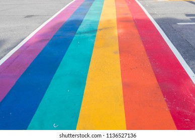 Rainbow Colors On The Crosswalk For Pride Month On Church Street In Toronto 