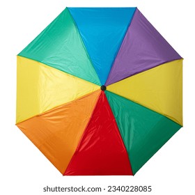 Rainbow colors umbrella isolated on transparent white Weather protection, pride concept.