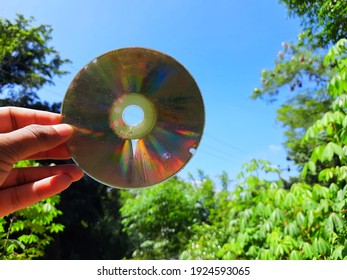 Rainbow Colour Rays On An Old CD