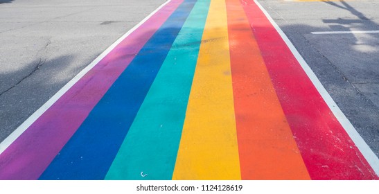 Rainbow Coloured Crosswalk For Pride Month On Church Street In Toronto 