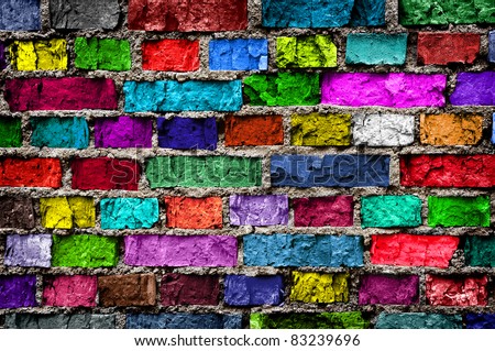 Rainbow colourful brick wall (background)