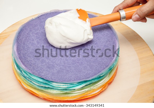 Rainbow Crepe Cake Decoration Stock Photo Edit Now 343149341