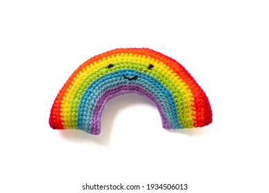 Rainbow From Crochet Yarn Is A Handcraft For Decoration Isolated On White Background.