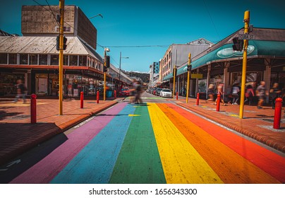 Rainbow crossing on Cuba Street, Wellington, New Zealand
