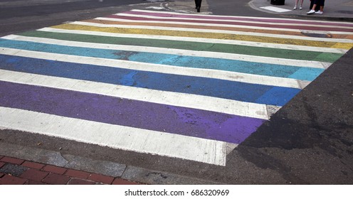 Rainbow Crosswalk In Greenwich Village At Stonewall On Christopher Street, New York City