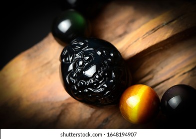 Obsidian rainbow eye bead