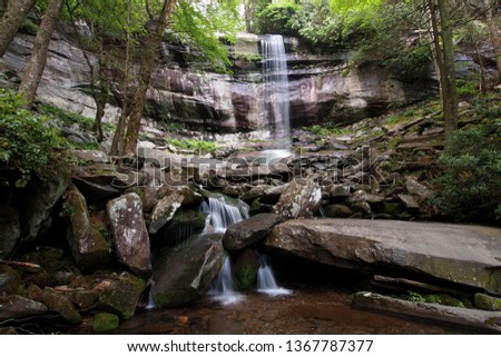 Rainbow Falls in the Great Smoky Mountains National Park, Tennesse, in early summer.