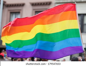 Rainbow Flag On The Pride Parade.