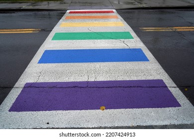 Rainbow Flag Pedestrian Crossroad Sidewalk Crosswalk