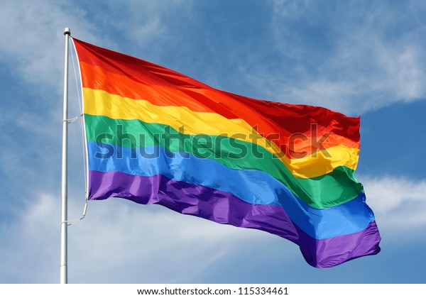 Rainbow flag proudly\
waving