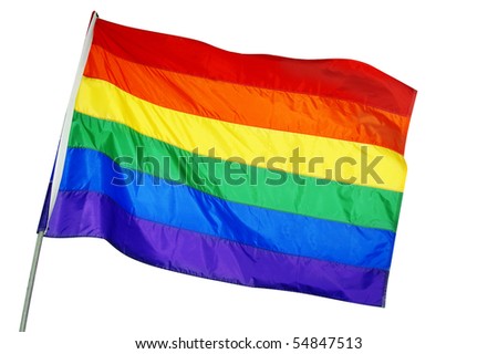 a rainbow flag waving on a white background