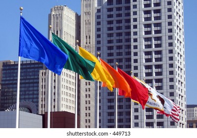 Rainbow Flags At Moscone Center, San Francisco