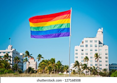 Rainbow Gay Pride Flag, Miami Beach, Florida, USA