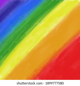 Rainbow. An Imitation Of Chalk Color. Bright Vector Illustration Isolated On White Background Texture Stripe Red, Orange, Yellow, Green, Blue, Purple Gay Pride LGBT Flag Grunge Paint Brush Set