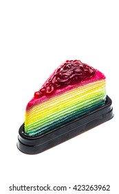 rainbow layer cake in packaging on white background