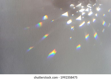 Rainbow Light Crystal Leak Overlay Background. Prism Glass Flare Effect Soft Focus Texture. Colorful Holographic Shadow Mockup. Sunlight Rays, Iridescent Prismatic Reflection Wallpaper