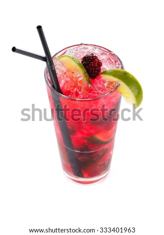 Rainbow mojito made of rum and selected froestberries like cranberry.