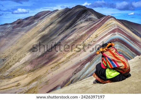 Similar – Woman on the top of the Rainbow Mountain, Peru.